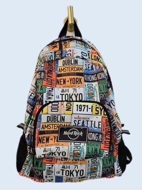 NWT Hard Rock Cafe Multicolor License Plate Foldable Backpack
